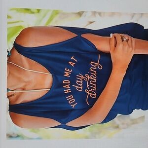 1XL Navy Open Shoulder Tee - You Had Me At Day Drinking New Never Worn